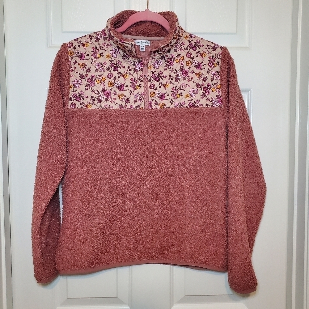 Vera Bradley Sherpa Teddy Bear Pullover 1/4 Sweatshirt Womens Rust Sz XXS/XS